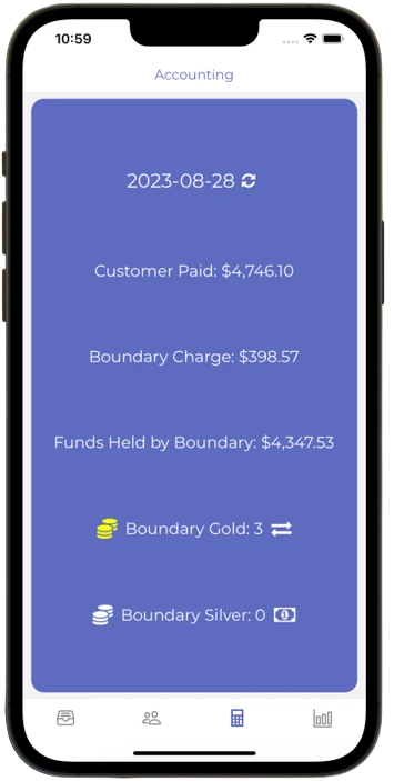 Vendor app accounting summary of customer payments and Boundary charges