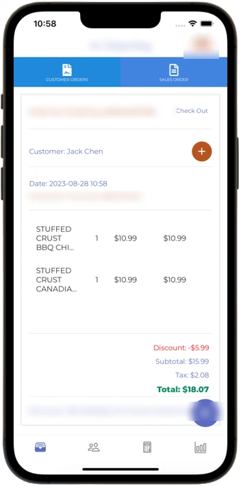 Vendor app sales order with line items, discount, tax and total